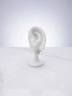 Sparkling Star Pave Stud Earrings - Silver Tone‼️